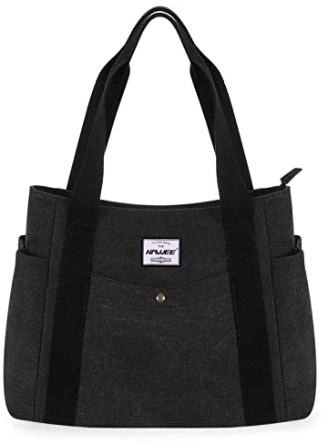 HAWEE Borsa da Donna in Tela Borsa Tote Grande Borsa Tracolla Retrò Borsetta con Cerniera Borsa a Spalla Casual Borsa a Mano per Viaggio Lavoro Scuola Shopping Vita Quotidiana, Nero