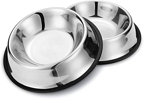 Nobleza - 2 Unidades Cuenco de Acero Inoxidable, Tazón Antideslizante para Mascotas con Base De Goma para Perros Medianos/Grandes 22.5 CM
