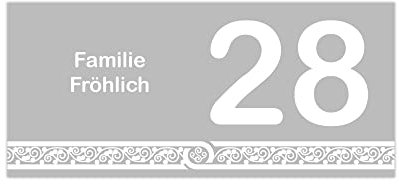 banjado® Namensschild Briefkasten personalisierbar/Briefkastenschild selbstklebend 20x9cm/ Briefkasten Schild wetterfest/Briefkasten Beschriftung mit Namen oder Hausnummer grau-weiß mit Ornament