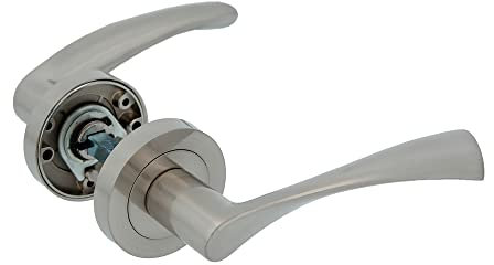 Amig - Jeu de poignées Rosette Zamak pour portes | Mod. ISHI RX | Ø52 mm | Carré de 8 mm | Design élégant et simple | Aluminium Nickel brossé