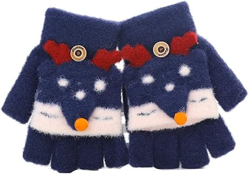 GizellMG Mitaine Noël Renard Enfant Gants de Fille Moufle sans doigts Mitaines Tricoté Gants rabat avec Corde Anti-Perdu pour Garçon Fille 3 ans moins