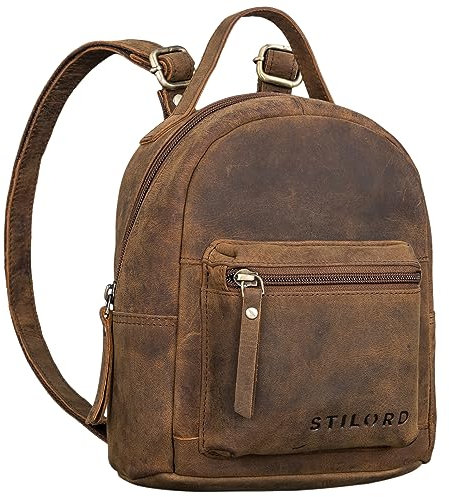 STILORD 'Tiny' Mini Rucksack Damen Leder Rucksack Damen klein Cityrucksack Vintage Daypack Lederrucksack kleiner Damenrucksack Echtleder, Farbe:montero - braun
