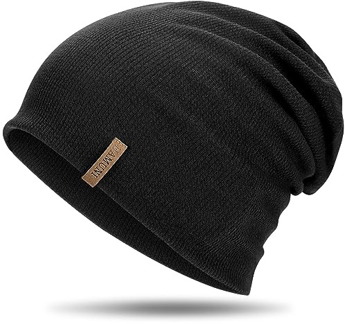 HAMUNI Bonnet pour Femme Slouch Beanie Bonnet pour Homme Élastique Doux Confortable en Jersey Bonnets Longbeanie Classique Mode parfait pour le Printemps Automne et Hiver, Noir 01., taille unique