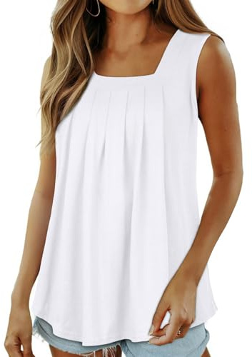 florynova Women Vest Tops Summer Sleeveless Tank Tops Square Neck Loose Fit Blouse Shirt(White,XL)