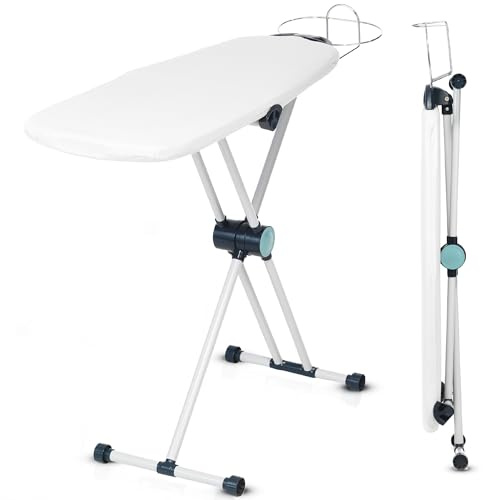 Dazzl 360-graders Roto-Flip EZ20 Essential strykbräda – dubbelsidig, smal järnbräda topp med 8-nivåers justerbar höjd, avtagbar järnhållare och halkfria fötter – HDPE strykbräda i full storlek