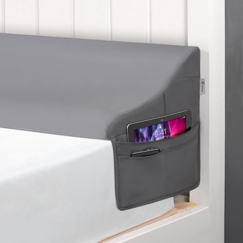 Vekkia Queen Bed Wedge Pillow for Headboard Gap – 0–6 Mattress Gap Filler with Supportive Comfort Foam & Large Side Pockets – Prevents Lost Pillows & Items, Washable Cover (Gray 60x10x7)