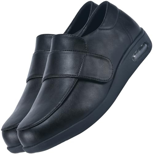 AEHO Scarpe Ortopediche Estive Donna in Pelle, Pianta Larga, Impermeabili per Anziani, Comode, Nero, 42 EU