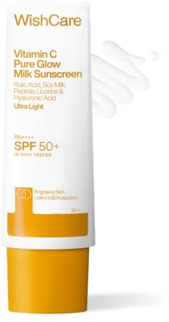 WishCare Vitamin C Pure Glow Milk Sunscreen SPF 50 PA++++ for Glowing Skin - Broad Spectrum Light Weight Sunscreen SPF 50 for Dry Skin & Oily Skin 50g