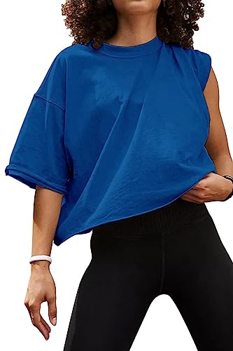 AirMood Oversize Workout Crop Tshirt Tops Oversized Casual Basic Loose Fitted Tees T-Shirts (Blue,XXL)