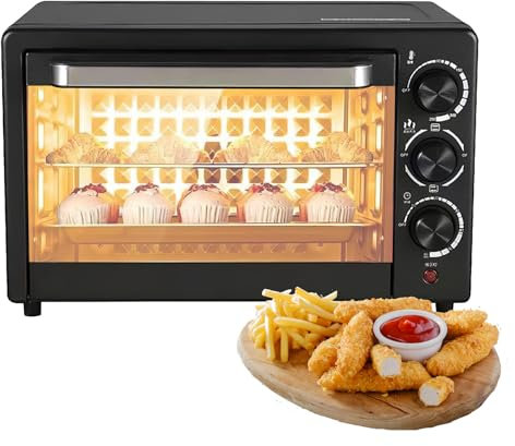 22L 800W Four Electrique, Mini four électrique, Four électrique Posable avec Fenêtre de Visualisation, avec Grille et Plateau,Thermostat Réglable Jusqu’à 250° C, Tournebroche, Minuteur 60 Min (22L)