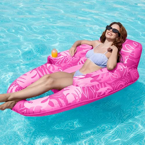 SLOOSH Premium Inflatable Pool Floats Lounger Adult, Fabric Pool Floaties Lounge with Cup Holders Backrest Recliner for Summer