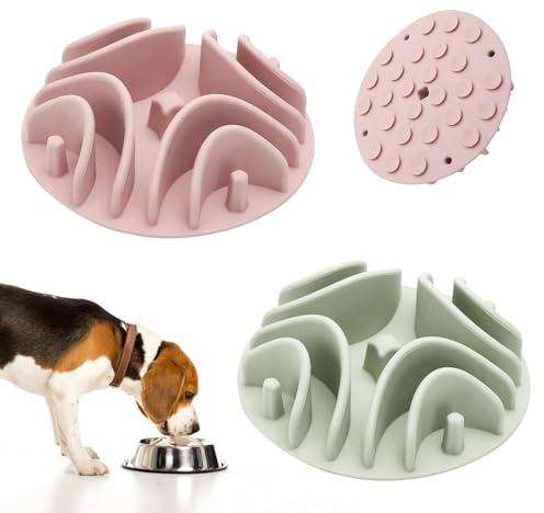 2 Pcs Slow Feeder Insert for Dog Bowl, Anti-Choking Silicone with Strong Suction Cups, Fits Most Dog Bowls, Ideal for Medium, Large Breeds (Green+Pink)
