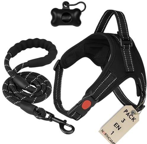 Guinzaglio per cani con pettorina per cani di piccola taglia - Guinzaglio riflettente da 1,2 metri - Imbracatura regolabile e anti-tiraggio per passeggiate e allenamento, manico imbottito e chiusure