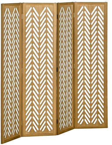 HOMCOM Paravent en Bois ajouré séparateur de pièce closion intérieur Pliable 4 Panneaux en Bois 160 x 170 cm Naturel