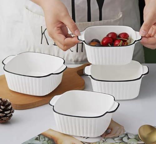 400 ml Pirofila da Forno, Set di 4 Mini Ceramiche di Cottura, Barattoli da Forno in Ceramica con Manici per a Aria Calda, Cassaforte a Microonde, 14,2 x 13 x 5,4 cm