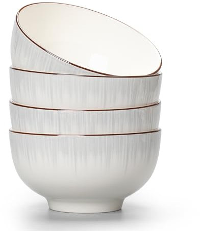 TuYines Juego de 4 cuencos de cereales, cuencos hondos de sopa blancos, 700 ml, cuencos de cerámica, juego de cuencos para ensaladas, sopa, pasta, microondas, apto para horno, 15 x 8 cm