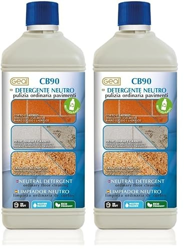 GEAL CB90. Detergente Concentrato Neutro per Cotto, Pietra, Marmo, Graniglie e ricomposti. 1 Litro (Confezione da 2)