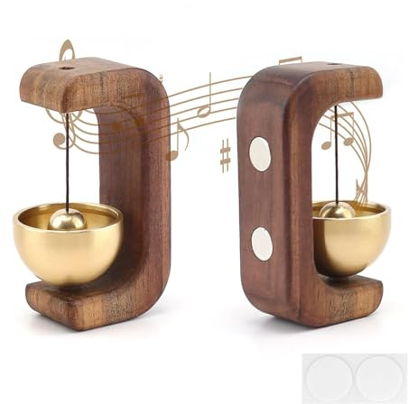 PHMING Türglocke mit Magnet, Türklingel aus Holz, Magnetische Türklingel Schwarznuss, Enthält Doppelseitiges Klebeband, Kein Bohren Erforderlich, für Türen, Kühlschränke, Geschäfte
