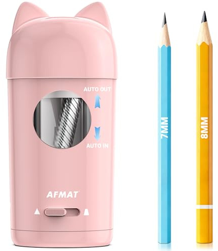 AFMAT Temperamatite elettrico completamente automatico con orecchie di gatto, auto in&out, temperamatite ricaricabile con contenitore per matite da 7 – 8 mm, temperamatite elettrico per casa, ufficio