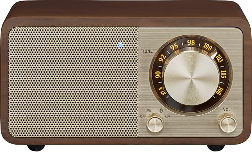 SANGEAN WR-7 Plus (2. generationen) – kompakt retroradio med Bluetooth-högtalare, FM-mottagning, integrerat batteri, bärbar design och äkta trähölje, vintage valnöt