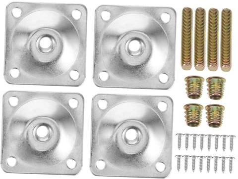 Kisangel 4 Sets Furniture Leg Attachment Plates for Sofa Seat Cabinet Support with Bolts Screws Iron Mounting Plates to Repair and Stabilize Wobbly Furniture