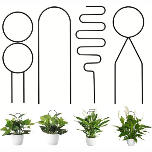 Lawnoval 4 plantas trepadoras de enrejado de metal, 34 x 10 cm, diseño de forma irregular, hierro resistente, vides, rosas, filodendros, dorado para negro, verde y negro