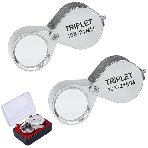 Biglumin 2pcs Lupa,10x Lupa de Bolsillo, Lupa relojero, Lupas de Gran Aumento Joyeria, Lupa de Joyero Profesional Cabeza Plegable Lupa Joyero Caja Lupa Plegable Pequeña Pequeña de Bolsillo para (10x)