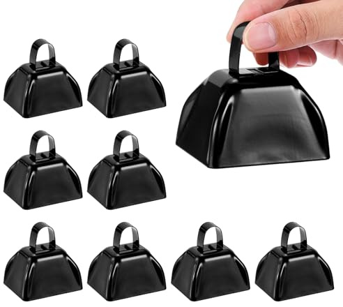 PATIKIL 3 Cow Bells for Football Games, 10 Pcs Metal Cowbells with Handle Loud Noise Makers Hand Percussion for Sporting Events Cheering Competition Marathon Wedding, Black