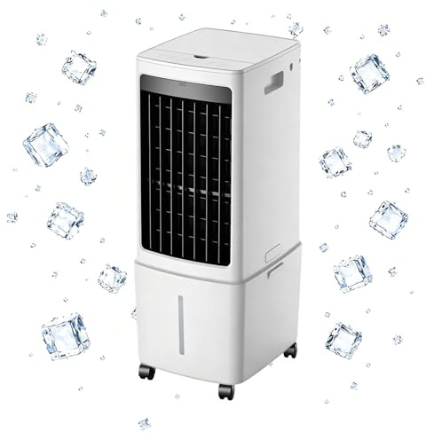 Ventilatore Evaporativo con Serbatoio Separabile 12L, Filtro Antipolvere e Telecomando, Rinfrescatore d'Aria Adatto per Soggiorno, Garage, Camera da Letto, Giardino, Ufficio, Flusso Regolabile.