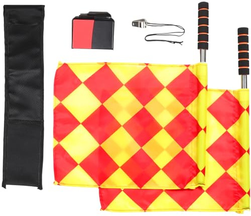 Toyvian Drapeaux de signalisation colorés en métal et PVC avec Cartes Arbitre et sifflet pour Jeux de Football en Plein air, Ensemble Portable et résistant, 1 Set
