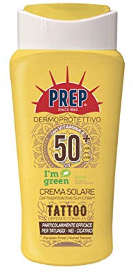 PREP, Crema Solare SPF 50 + per Tatuaggi, Protezione Solare Raggi UVA e UVB, Senza Parabeni, Formato 200 ml