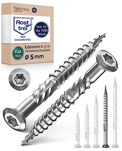 Tornillo de terraza de acero inoxidable Muesca de corte TORX, cabeza redondeada y sin nervaduras V2A 5-mm de espesor 70-mm de longitud 50 unidades 46-mm de rosca parcial Tornillo 5x70