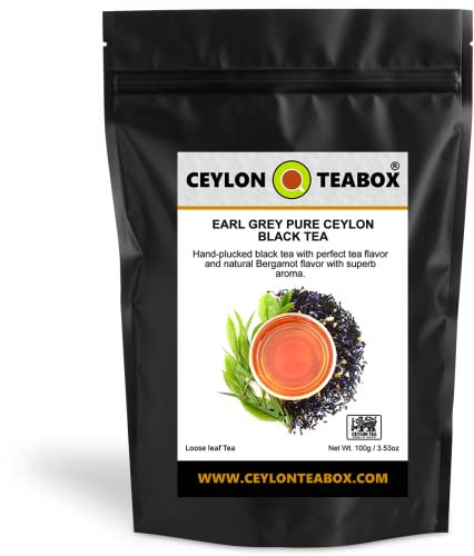 Ceylon Teabox Earl Grey Blue Flower Bergamot Tea Pure Ceylon Black Tea (FBOP) Earl Grey Tea Loose Leaf Tea World's Finest Pure Ceylon Black Tea Loose Leaf Earl Grey 100g in Resealable Pouch