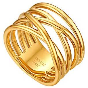 Flongo damring ring ring kvinnor ring BFF midiringar, bloggare knoppar stapla ringar silver guld med korsad design, Rostfritt stål