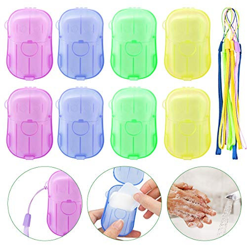 8 Confezioni Scatole Portasapone Portatili, 160 Fogli Fogli di Sapone Monouso Contenitori Portatili Saponette Tascabili per Lavaggio a Mano Escursionismo, Viaggio e Altre Aattività all'Aperto