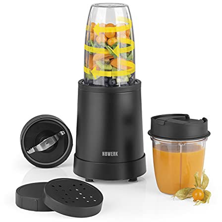 N8WERK Batidora de pie Nutrition Midnight Edition | Batidos y cócteles | Ice Crush | Cuchillas de acero inoxidable | Recipiente mezclador de 700, 350 ml con tapa para llevar [22.000 rpm 800 Watt]