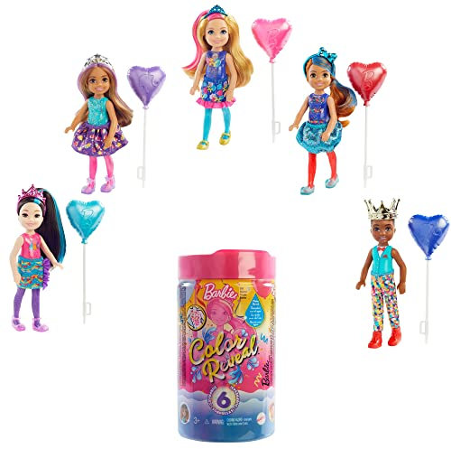 Barbie GTT26 - Chelsea Color Reveal Puppe, Sand und Sonne Serie, mit Enthüllungseffekt mit 1 Überraschungspuppe und 6 weiteren Überraschungen, Spiezeug ab 3 Jahren