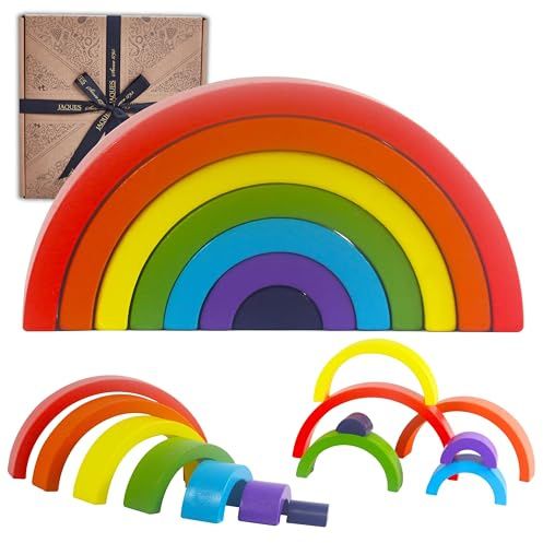 Jaques of London Wooden Stacking Rainbow Toy | Montessori Wooden Toys for 1 year olds + | Toddler Stacking & Balancing Games | Since 1795
