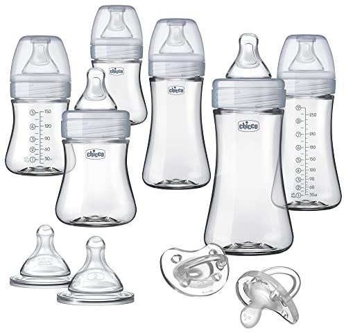 Chicco Duo Deluxe Hybrid Baby Bottle Gift Set with Invinci-Glass Inside/Plastic Outside - Clear/Grey