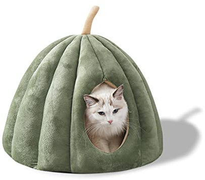 Galatée Haustierhöhlenbett, Katzennest Mit Abnehmbarem, Waschbarem Innenkissen, Weiches Bett Für Kätzchen Und Kleine Haustiere, Superweiches Und Gemütliches Plüschkatzen-Iglu-Höhlenbett（M, Grün