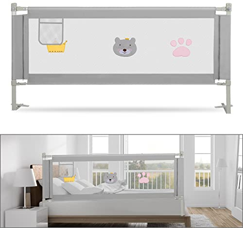 Tubiaz 180 cm, sänggaller, skydd, barnsängsskydd, justerbar höjd 70–98 cm, sängskydd för barn, babygaller med luftigt nät, stabilt och lätt att montera, grå