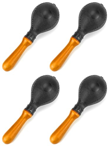 QWORK Maracas Shakers Rattles Sand Hammer, 4 Pack Professional Wooden Maracas Musical Instruments, for Adults Party Game Playing, KTV, Concert, Bands, Black