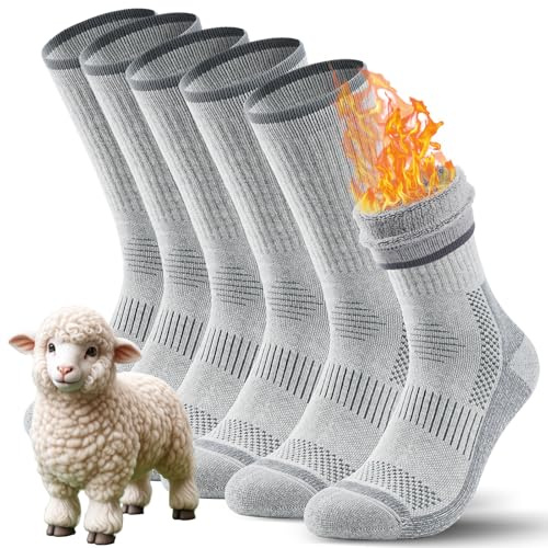 TANSTC Calze Trekking in Lana Merino, Anti-Vescica, Antiscivolo, Calzini Escursionismo da Uomo, Donna, Grigio 3 Paia, 39-42