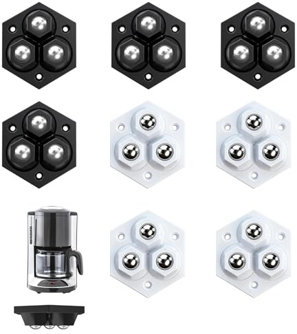 Appliance Sliders for Kitchen Appliances, 8 Pack 360° Rotating Mini Caster Wheels with Stainless Steel Balls, Self Adhesive Sticky Rollers for Coffee Maker, Air Fryer, Mixer