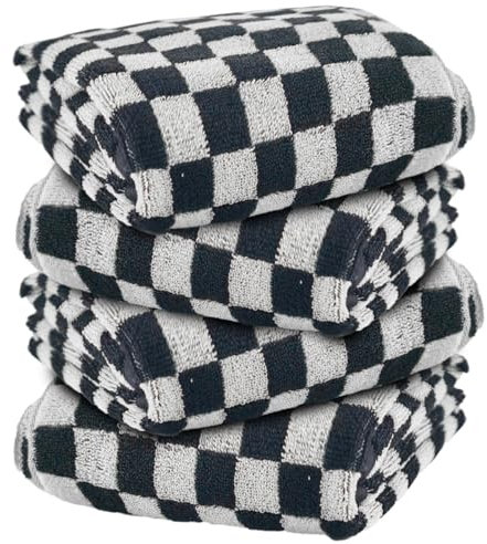 YXWXY Karierte Handtücher für Badezimmer, 4 Stück, Baumwoll-Frottee, karierte Küchen-Geschirrtücher, weich, saugfähig, 33 x 73 cm