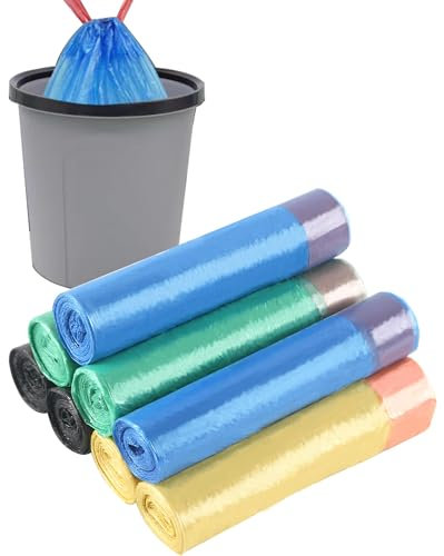 HVDHYY 10L-15L Sacchetti Spazzatura Piccoli 8 Rotoli/120 Pezzi, Adatti Per Ufficio, Appartamento, Soggiorno, Camera Da Letto, Sacchi Della Spazzatura Da Bagno (nero, Blu, Giallo, Verde)