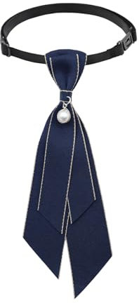 LJBFNN Fliege für Damen, verstellbare Damen-Krawatte, Mädchen, Uniform, vorgebunden, Damenkrawatte mit künstlichen Perlen für die Schule, Marineblau, Einheitsgröße