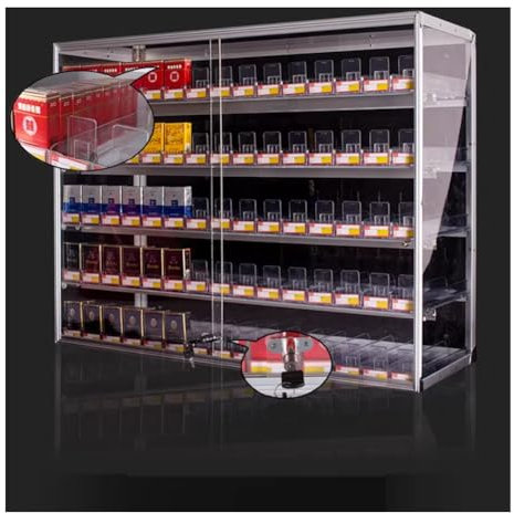 Generisch Zigarettenvitrine mit Aluminiumrahmen, automatischer Zigarettenschieber, rechteckiger Zigarettenetuihalter aus Acryl, mit transparenter Tür und Schloss (93,5 x 17,5 x 75 cm)