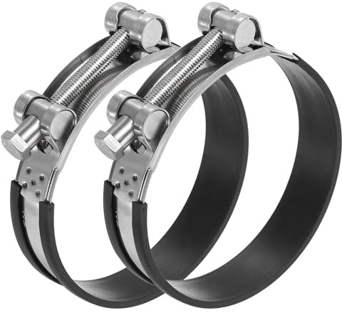 PATIKIL 104–112 mm T-bult slangklämma, 2-pack gummikuddad insugning intercooler rörklämmor 304 rostfritt stål kylarslangklämma för 10,39 cm – 11,20 cm rör