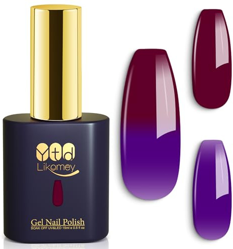 YTD Likomey UV Gel-lack Nagellack,15ml Ändrar Färg med Temperaturen Nagellack,Färgskiftande Manikyr Gel Polish,Kameleontfärg Gellack-Lila till Mörkröd WB502